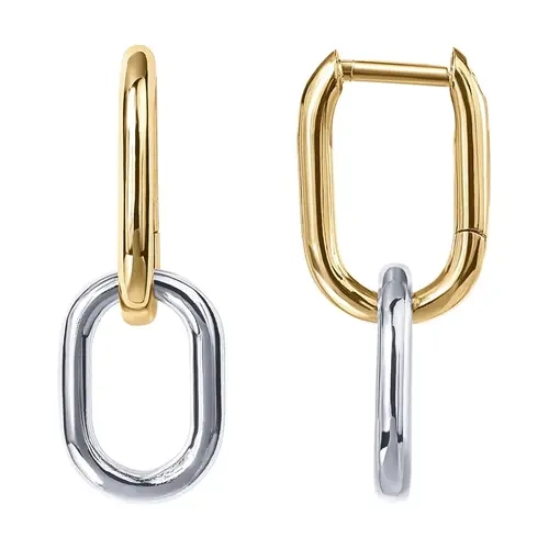 PAVOI 14K Gold Plated Convertible Paperclip Link Huggie Hoop Earrings for Women - Two-Toned Earscape Statement Jewelry - Mixed Metals Drop Dangle Earrings
