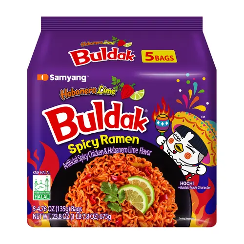 Buldak Korean Spicy Chicken Stir Fried Ramen Habanero Lime Flavor Super Hot Spicy Noodles Authentic Ramyun (Pack of 5)