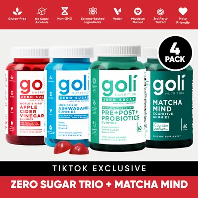 NEW Wellness Best Seller 4-Pack - 3-in-1 Pre, Post & Probiotic Gummies, Apple Cider Vinegar Gummies with Vitamin B12 & Probiotics, Ashwagandha Gummies with L-Theanine & Vitamin D, + Matcha Mind Cognitive Gummies with Cognizin. Gluten-Free, Vegan & Non-GMO