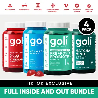 Goli's Inside & out Bundle for Stress, Gut, Immune & Cognitive Support – World’s First 3-in-1 Pre, Post & Probiotic, Apple Cider Vinegar & Vitamin B12, Ashwagandha & Vitamin D, + Matcha Mind Gummies with Cognizin. Gluten & Gelatin-Free, Vegan, Non-GMO
