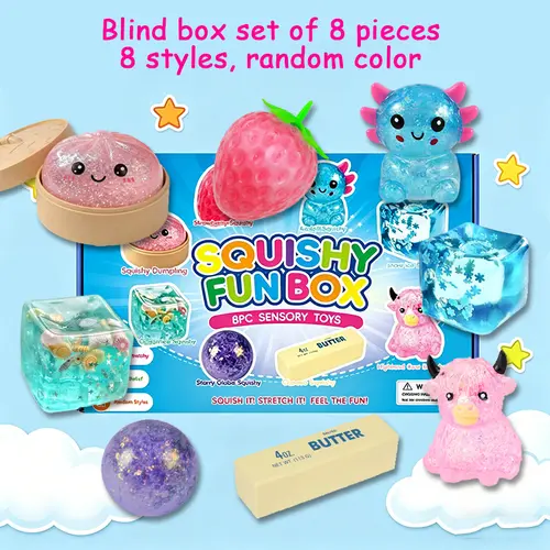 8Pcs Glitter-Fill Dumpling Slow Rise Squishy Toys, Stress Relief Sensory Squeeze Jelly Toy Set with 8 Different Styles, Creative Party Gift for Mid-Year Sale,sohochic