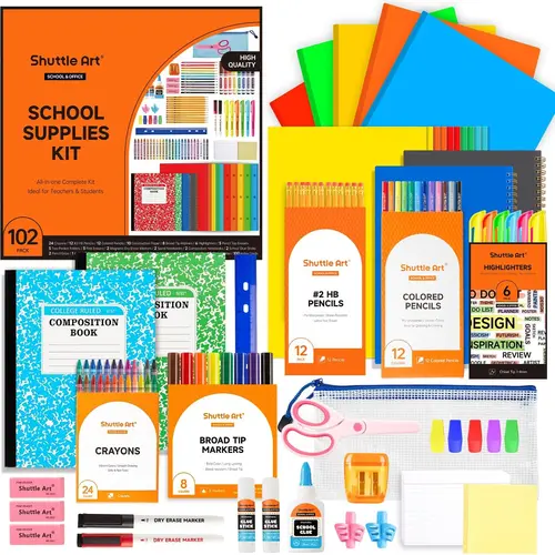 Shuttle Art 102 PCS Back to School Supplies Kit, School Supply Box for Grades K-12, Teachers, Middle High Schools, College, Including Pencils, Pens, Markers, Erasers, Notebooks, Folders and More