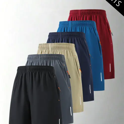 6-Pack Men’s Summer Ice Silk Lightweight Breathable Knee-Length Shorts — Trendy High Street/Street Style Casual Loose Fit Versatile Running & Fitness Shorts for Men