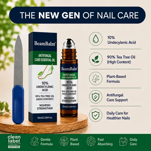 BEAMBALM Cosmetic Lightweight Daily Anti-Fungal Nail Repair Roller Serum (10ml) - 10% Undecylenic Acid, 90% High-Concentration Tea Tree Oil, Nail Care Solution for Men & Women#SummerWins, Hydrates Dry Nails, Smooths Rough Nails,sohochic