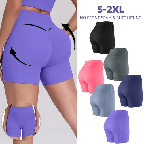 【LOCAL SHIPPING】1/3/4/6-PACK Tummy Control & Butt Lifting Shorts S-2XL - 2026 No Front Seam 5'' Yoga Shorts with Pockets Elastic Waistband Gym Running Daily Wear Seamless Seamless Womenswear