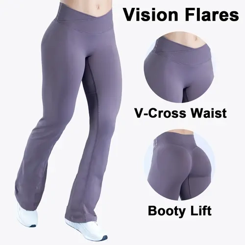 Women's Regular Length DEEFY Vision Flares Leggings - Butt Lifting, Seamless Crossover V-Shape Slim Fit Activewear for Gym, Yoga #BackToSchool