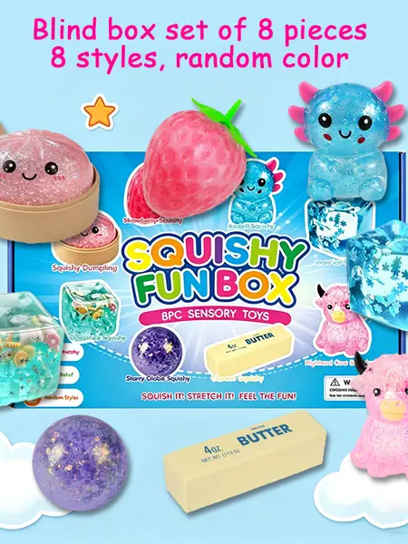 8-Piece Squishy Box Set - Malt Sugar Slow Rebound Squishies, Squishy Cube, Soft Stretchy Squeeze Toys, Axolotl Style, Sensory Play Aid, Birthday Party Gifts, Fidget Accessory for Mobile Phone Selfie Breaks