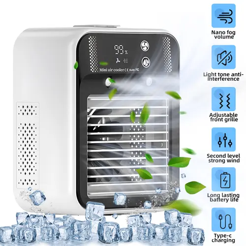 【ToolUpgrade】  Portable Air Cooler Fan with Mist, 1800mAh Rechargeable & USB Plug-in, 2 Speeds 2 Mist Modes, 500ml Tank <36dB Quiet Mini Fan for Desk & Office Use,dorm essentials,home essentials,toolupgrade