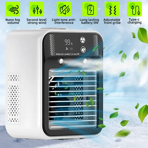 【ToolUpgrade】 Rechargeable Portable Car Evaporative Mist Cooler Fan‑3‑in‑1 Fan with 2 Mist Speeds,25W Motor,Long‑Lasting 1800mAh Battery,500ml Water Tank,USB Adapter,Sleep Cooling Mode,Ideal for Car,RV,Camping,Bedroom Use (Not an AC Unit),toolupgrade