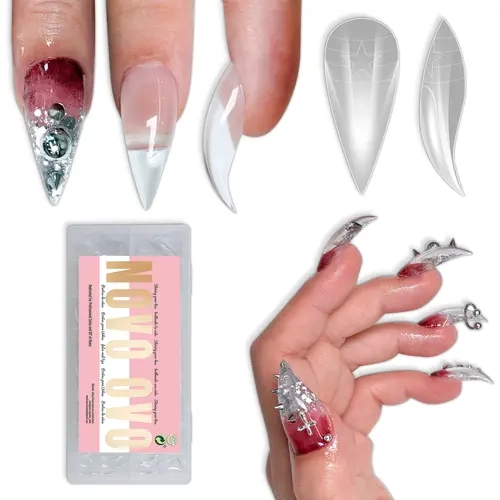 NOVO OVO 【Only some variants come with glue】Halloween Nail Art, Black False Nails, Eagle Claws，Cat Claw Nail Tips, Curved Stiletto Press on Nails with Built-in APEX, PMMA Full Cover Eagle False Nails for Halloween Cosplay & Salon Extension#backtoschool,so