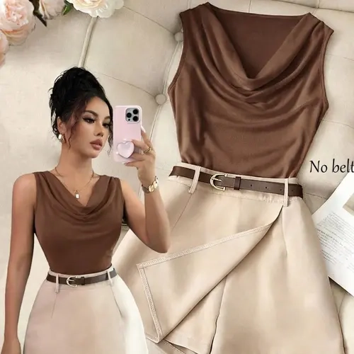 Summer New Elegant Chic Lightweight Set Women, Womenswear Sleeveless Backless Top + High Waist A-Line Wide Leg Shorts, Casual Office Wear, Perfect for Daily Use