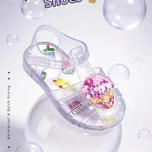 Kids Transparent Crystal Jelly Clear Sandals Non-Slip Closed Toe Cartoon Pattern Summer Beach Shoes