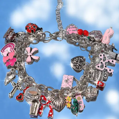 Cherry Bear Charm Bracelet, Vintage Heart and Cross DIY Jewelry, Alloy Chain Jewelry Gifts for Women, Heart Design Bracelet