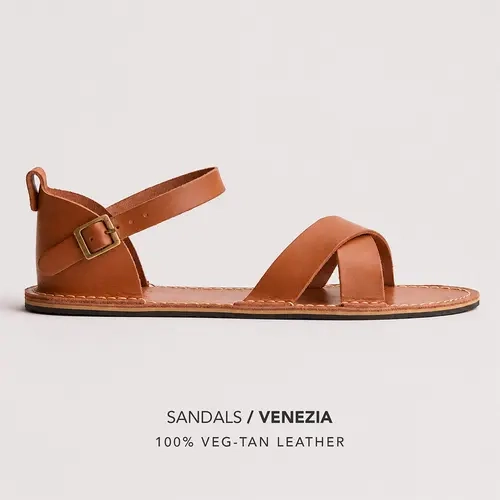 Portland Leather Women’s Venezia Sandal - Real Leather Cross-Strap Barefoot Slide