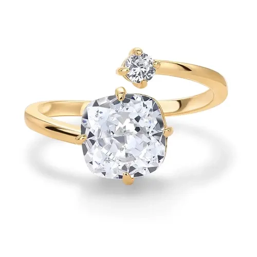 PAVOI 14K Gold Plated Toi Et Moi 3CT Engagement Ring for Women - Wraparound Promise Ring with Cushion Cut Cubic Zirconia - Bridal Wedding Band for Women