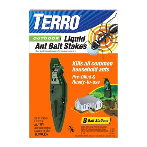 TERRO Liquid Ant Baits - Outdoor Ready-to-Use Terro Ant Traps, Kills Household Ants, 8 Stakes
