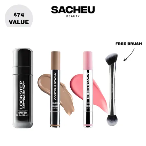 sacheu Full Face Locked In | FREE Cheek & Contour Brush Included | Contour, Blush & Setting Spray | 16-Hour Full-Face Base Kit