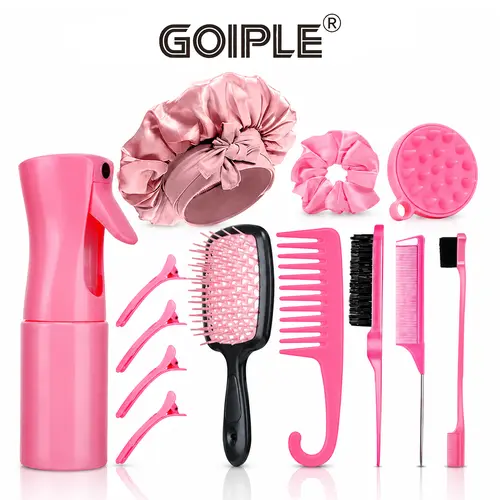 Goiple 13-Piece Curly Hair Brush Set, Detangling Kit with Edge Brush, Scalp Massager & Spray Bottle,Daily Styling Essentials