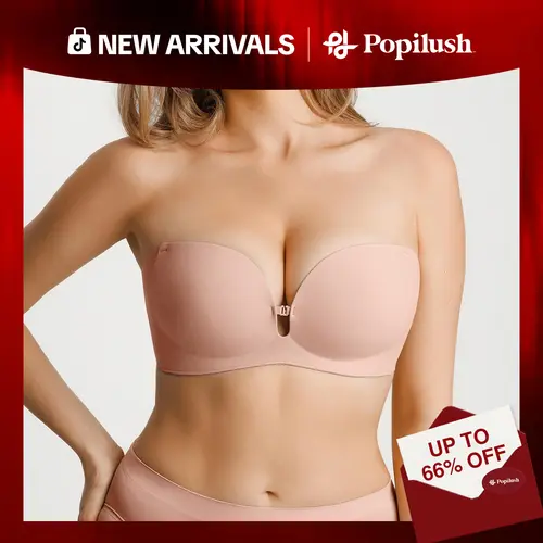 Popilush Seamless Non-Slip Popilush Shaping Strapless Bra, Removable Pads Bandeau Tube Top Bra, Wireless Invisible Push Up Support Bra for Women