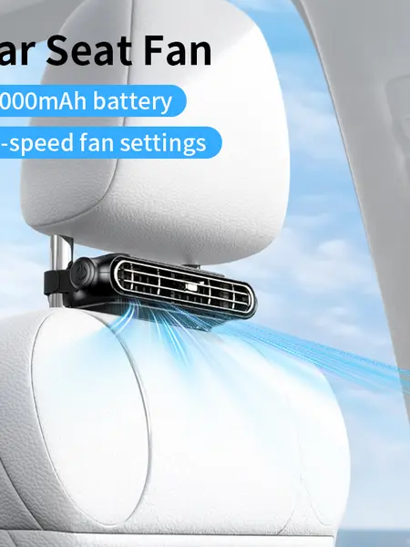 Car Seat Velcro Fan: 3 Adjustable Speeds, Built-In 3000mAh Battery, USB Charging, Suitable For Cars, Golf Carts, And Travel RVs