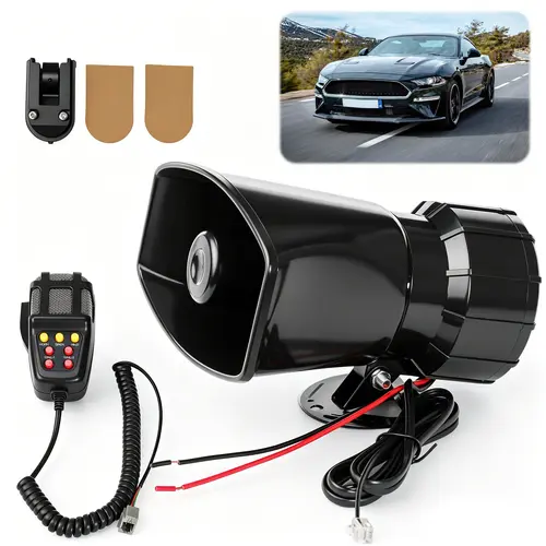 MOVATEK 12V 80W 135dB 7-Tone Car Warning Siren Horn System with Mic, PA Speaker, Auto Security Alarm Amplifier, Compact Hooter for Car Exterior Accessories Home monitoring device