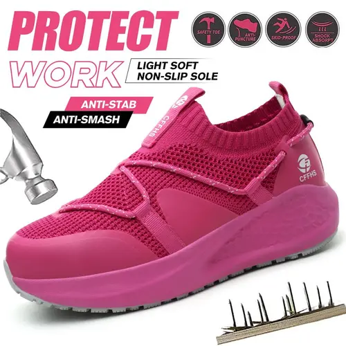 Women's Non Slip Work Shoes- Steel Toe, Puncture Resistant, Lightweight Breathable Safety Sneakers for Workers, Nurses Standing All Day (Walking Shoes) tiktokshopbacktoschool