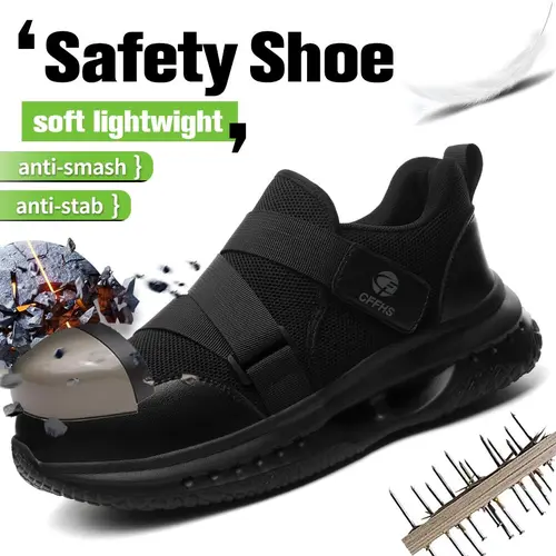 Men's Safety Work Shoes - Anti-Smash Steel Toe Walking Shoes with Breathable Mesh, Steel Toe, Anti-Slip EVA Sole for Construction Worker, Walking Shoes, Elastic Closure, Round Toe, Father's Day Gift, Lightweight Safety Sneakers, Anti-Skid Work & Safety Fo