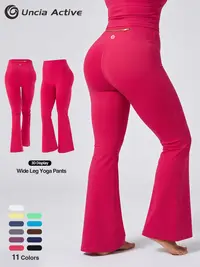 Uncia Active Women's 29.5 In High Waist Gold-Colored Zippered Pocket Flare Leggings - Elastane, Fitted Minimalist Bridal Basic Activewear for Yoga, Fitness, Summer Wins, Try it Womenswear Bottoms backtoschool,back to school,back to school haul tiktokshopb
