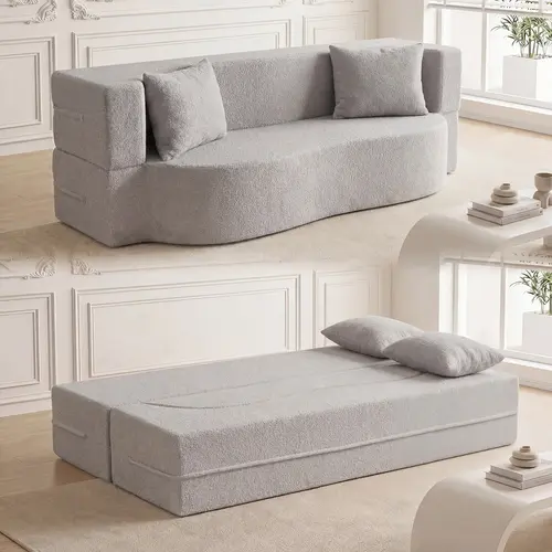 COSTWAY 2-in-1 Convertible Folding Sofa Bed, Convertible Sleeper Chair for Adults, No Assembly, Modern Sponge Sleeper Couch for Living Room, Guest Room Home Office, Apartment (Style Options)