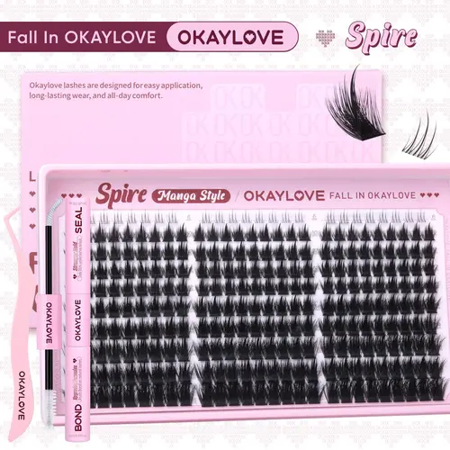 OKAYLOVE Spire Manga Style Cluster Lashes Kit | Cosmetic Beauty Products, Lightweight Top & Bottom Soft Spiky Anime Clusters, Waterproof Long-Lasting Bond & Seal, Tweezers for Easy At-Home DIY Longer Looking Eyelashes #backtoschool #sohochic