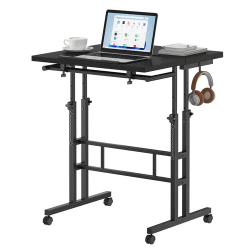 Sweetcrispy Modern Split-Top Manual Height-Adjustable Standing Desk, Moveable Wheel Workstation, Mobile Laptop Office Table, Furniture for Small Spaces, Desk for Bedroom, Moveable Wheel Desks & Workstations