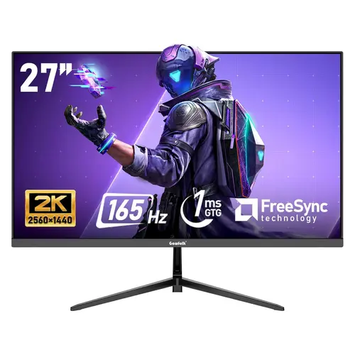 27 inch 2K QHD(2560×1440) PC Screen, 165Hz Gaming Monitor, 1ms Without Bezel, FreeSync,98% sRGB, 178° Wide Viewing Angle,Display 1.4、Port HDMI2.0, Wall Mount Compatible 75 * 75MM- Black