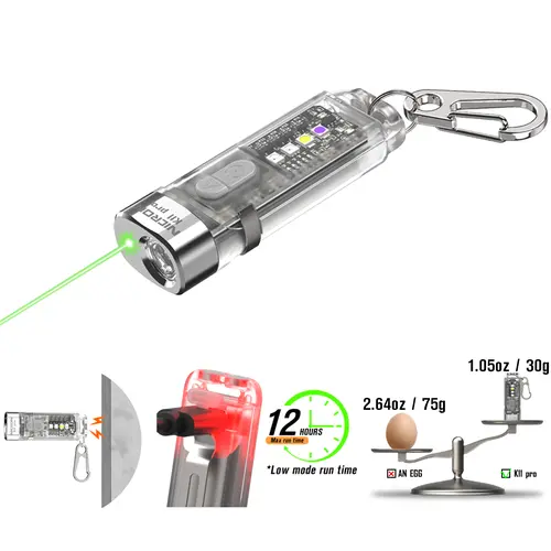 Summervibe Nicron K11 Pro Magnetic Keychain Flashlight, 550 Lumens RGB & UV Laser Light, 12H Runtime, 82M Beam, IPX4 Waterproof Rechargeable EDC Light for Outdoor Camping Emergency Use