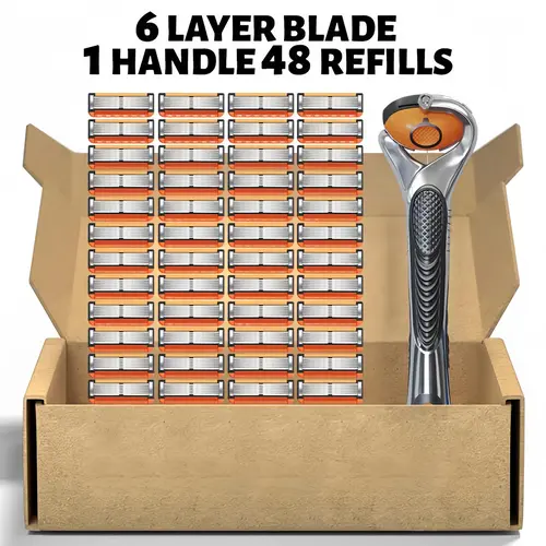 【OUTCITYS】 Men's razor replacement blade set, 24/48 blades (with free handle) - Ultra-sharp stainless steel blades for a smooth shave, men's double-edge razor blades, men's travel razor set