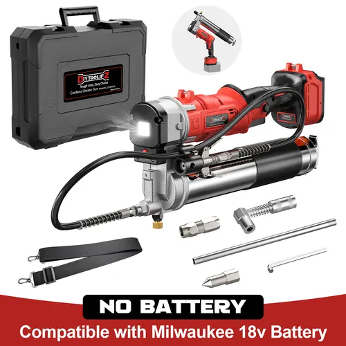 Cordless Grease Gun Compatible with Milwaukee/DeWalt Battery(NO BATTERY!!), 12000PSI Dual Pistol&in-Line Grip, Works with Bulk & Cartridge Grease, with 39" Hose&4 Couplers toolupgrade