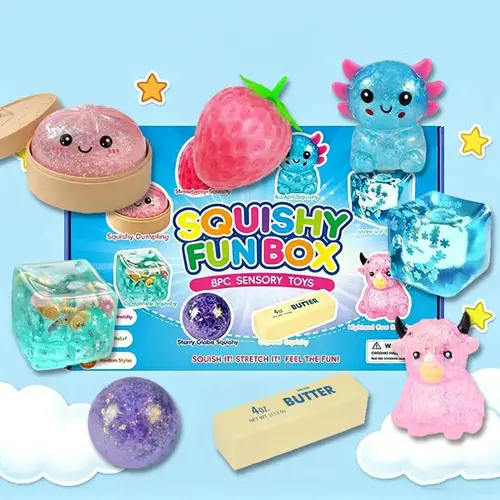 8-Piece Set Squishy Box, Malt Sugar Stress Relief Fidget Toys, Sensory Bundle, Creative Slow-Return Squishy, Party Gift, 8 Different Styles
