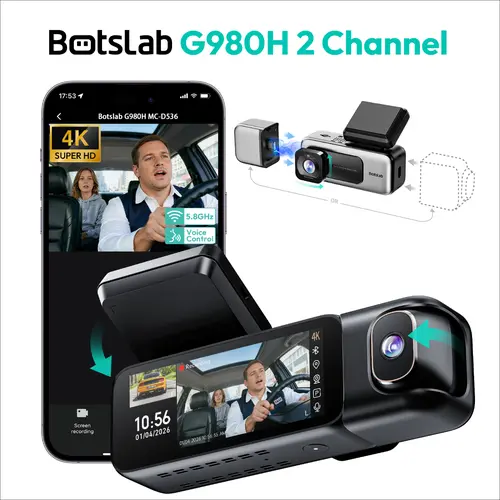 Botslab 2 Channel 4K Dash Cam with 3.18" Touch Screen, Sentry Mode, 24/7 Parking, Built-in GPS, 5.8G WiFi, Night Vision, Voice Control, 128GB Card Included,toolupgrade