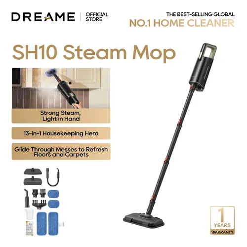 DREAME SH10Lite Steam Mop with Detachable Handheld Steamer, 13-in-1 Portable Steam Cleaner, 3.8 lbs Lightweight Body, 15sec Steam-Up, 212℉ Steam Cleaning, 350ml Water Tank, Steam Safety System