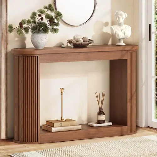 SIKAIC Console Table with Storage, Wooden Entryway Table for Living Room and Hallway, Brown Sofa Table