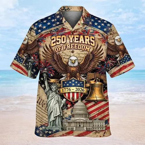 Delivered after July 4th-USA 250th Anniversary Hawaiian Shirt, Celebrating 250 Years Of Freedom Patriotic Shirt,Independence Day 4th of July Gift,Family Hawaii Shirt