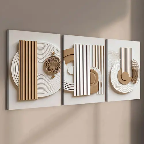 3 Piece Wooden-Framed Canvas Wall Art Set, Wabi-Sabi Geometric Abstract Prints, Waterproof Modern Living Room Decor, Ideal Gift