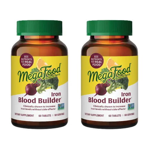 MegaFood Blood Builder Organic Gentle Iron Vitamins Supplements - Clinically Shown to Increase Iron Levels, Gentle on the Stomach, 60 Servings Vitamin Dietary Supplement