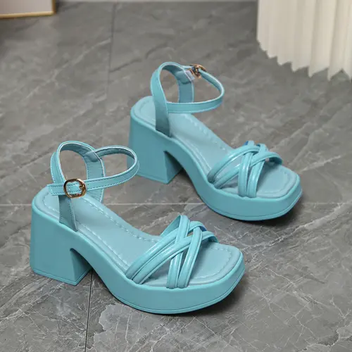 Women's Fashionable Cross Strap Heeled Sandals, Casual Comfortable High Heel Sandals for Daily Wear, Trendy All-match Platform Sandals for Women & Girls Footwear