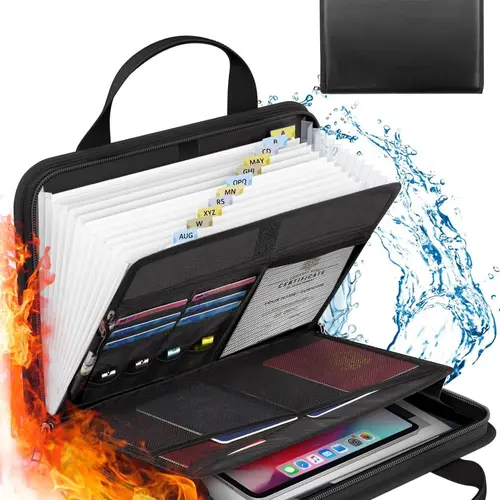 Document Organizer Folio Accordion File Organizer Fireproof Expanding File Folder Storage Box with Zipper Labels 13 Pockets for Business Office Receipt Travel