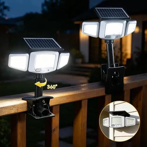 FABSTYL Solar Motion Sensor LED Outdoor Lights - USB Charging, 4 Colors, Adjustable Flashlight Mode, Remote Control, Waterproof - Home Security & Decking Lighting