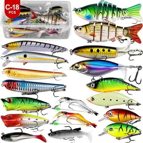 18/36 Pcs Mixed Fishing Lures Kit, Including Minnow, Popper and Crankbait Topwater Lures with Hooks for Freshwater and Saltwater Trout, Bass and Salmon Fishing, Premium Fishing Kit