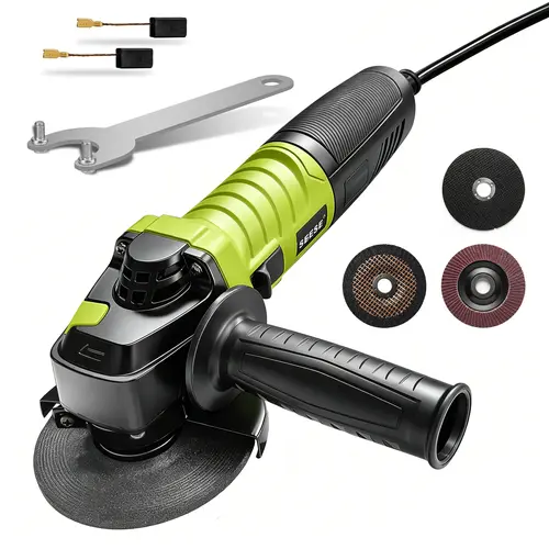 SEESE Angle Grinder, 5 Inch 8 Amp 11000PRM Electric Grinder Tool 6-Variable-Speed Metal Grinderand Cutting Wheels, Flap Disc and Auxiliary Handle for Cutting, Grinding, Polishing and Rust Removal