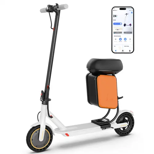 Unisex Foldable Motorized Scooter for Urban Commuting - 350W/500W Motor, 22-mi Range, 8.5"/10" Solid Tires, Multifunctional, Detachable Seat-Storage Box, Dual Brake Safety, Headlight, Warning Taillight, App Control, LCD Display, 265lbs Max Load, 5-in