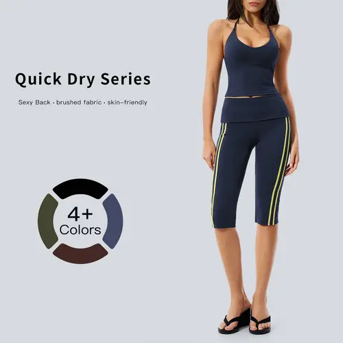 Tenwolf Women's 2-Piece Gym Workout Matching Activewear Set - Skin-Friendly High-Stretch Quick-Dry Open-Back T-Shirt & Non-Pinching Side-Striped Leg-Sculpting Slimming Pants, 2 Piece Sets, Gym Sets