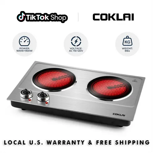 COKLAI Dual-Heat Control Easy-Clean Ceramic Portable Induction Cooktop - Stainless Steel, Multi-Function, Energy-Saving, Precise Temp. Adjustment, US Plug Household Kitchen Appliance for Kitchens, Camping,sohochic